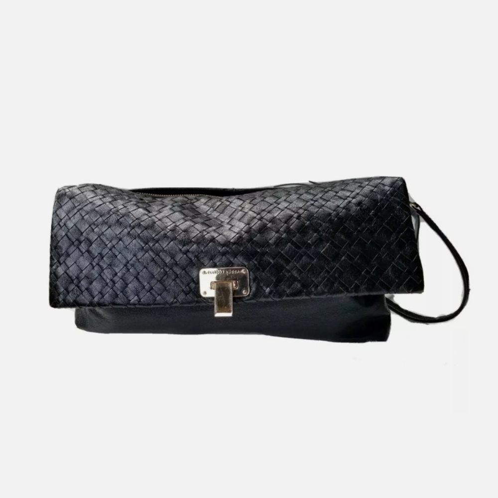 Elliott Lucca Black Leather Crossbody Bag Purse Pebbled Woven EC Convertible